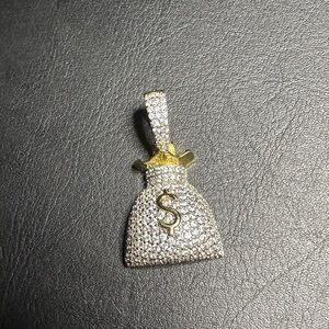 CZ Money Bag Pendant with Gold Dollar Accent